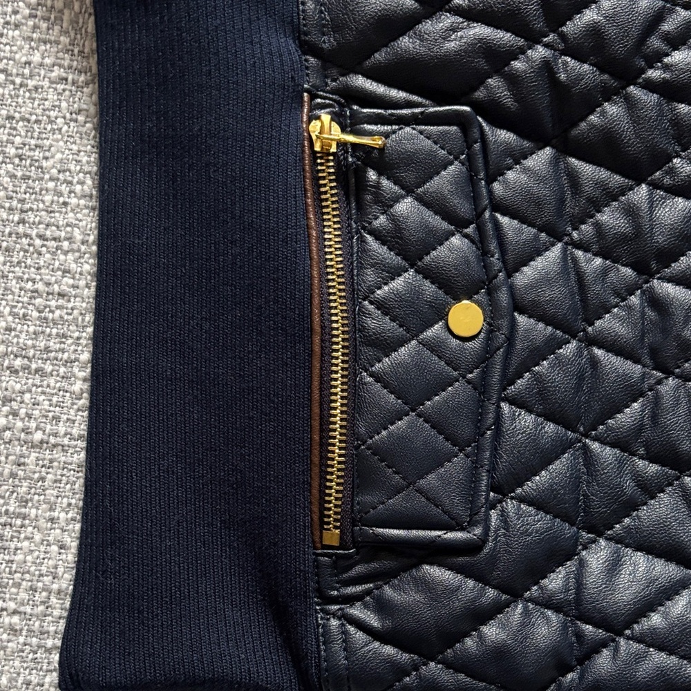 NWT - FATE- Women's M Quilted Navy Faux Leather Vest - Picture 3 of 6